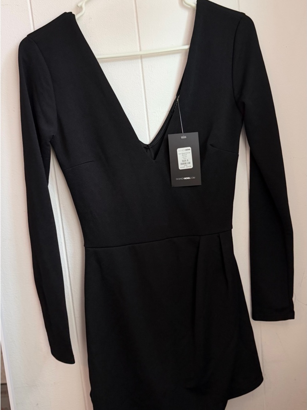 Fashion Nova Black Long Sleeve Deep V Romper - Picture 2 of 8